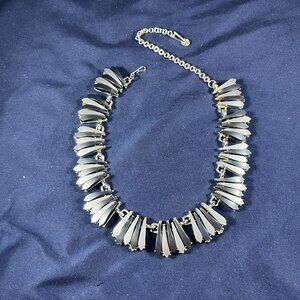 Vintage Silver Tone Grey Acrylic Station Choker Necklace Adjustable Length